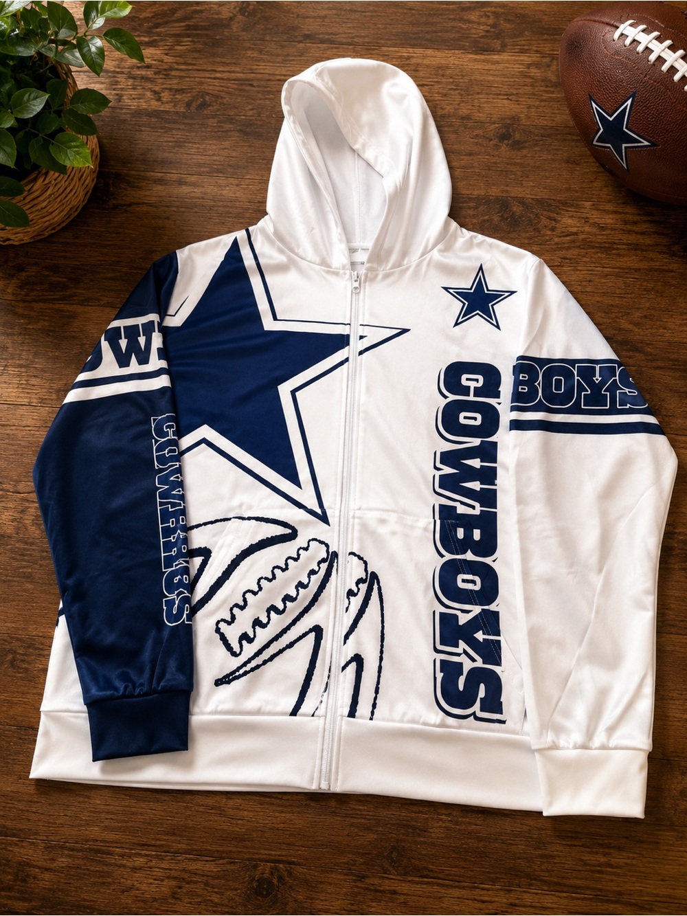 NFL Dallas Cowboys White and Navy Full-Zip Hoodie Jacket